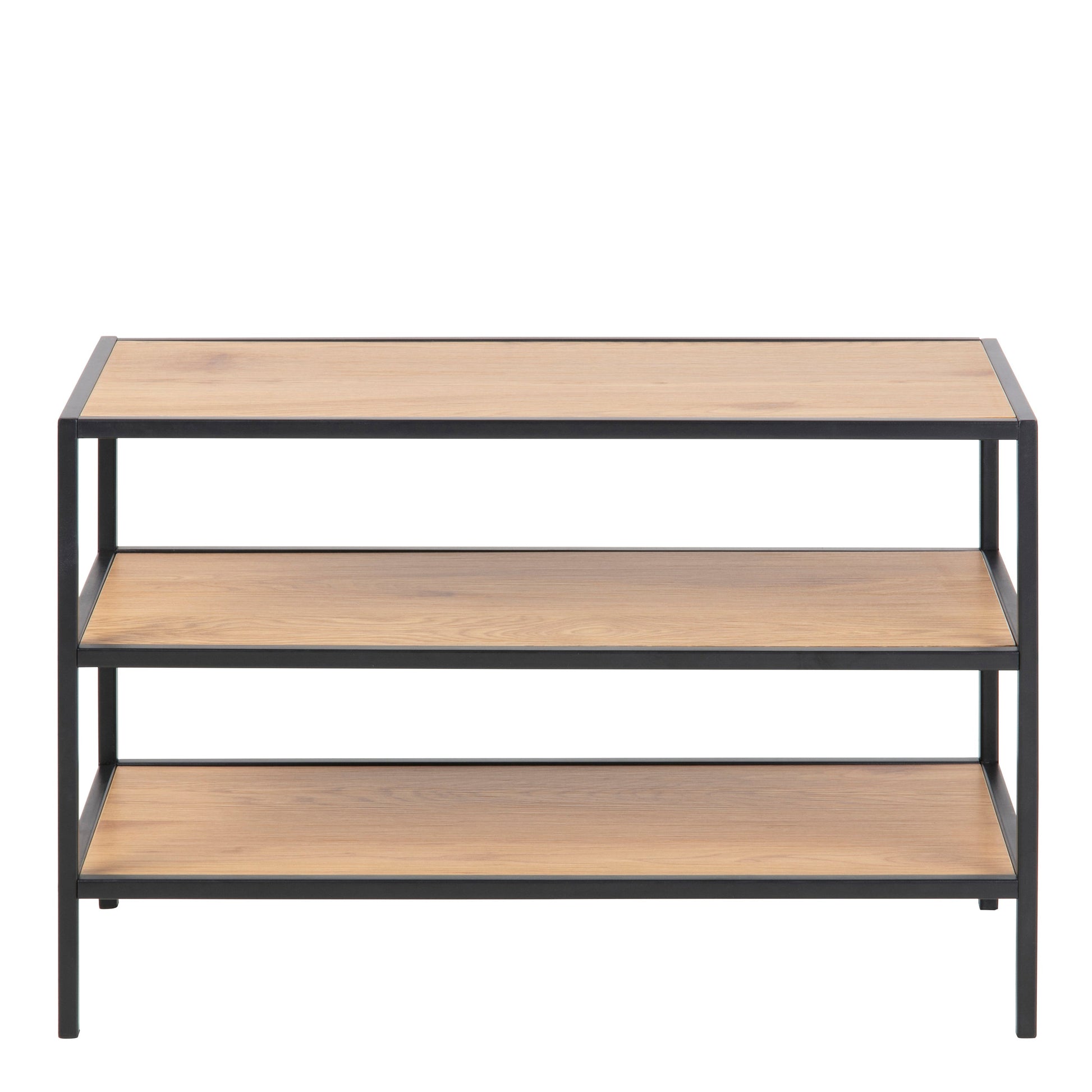 Cote | Furniture Seaford Shoe Rack Metal Frame with 2 Oak Shelves - Black Seaford, Shoe Storage 90A0000079423