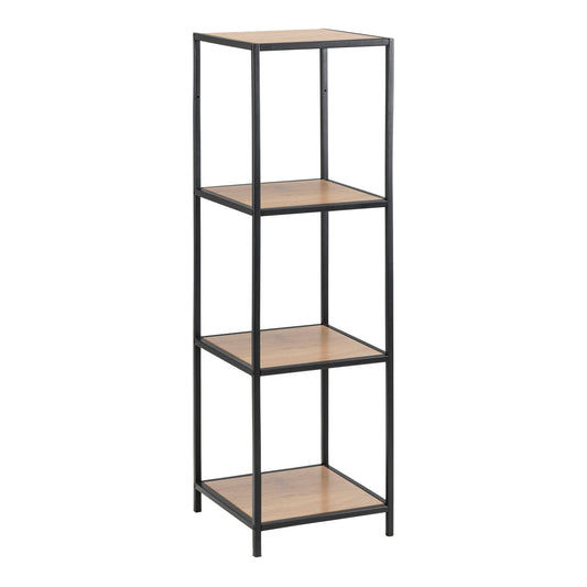 Cote | Furniture Seaford Bookcase Narrow, Metal Frame with 3 Oak Shelves - Black Seaford, Bookcases 90A0000080037