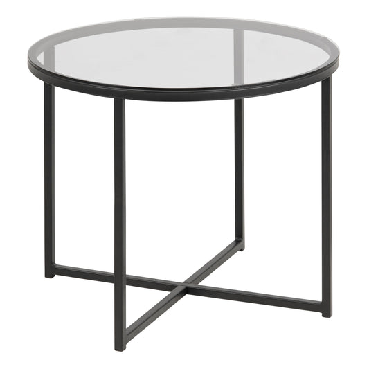 Cote | Furniture Cross Side Table, Round Smoked Glass Top - Black Cross, Side Tables 90A0000080075