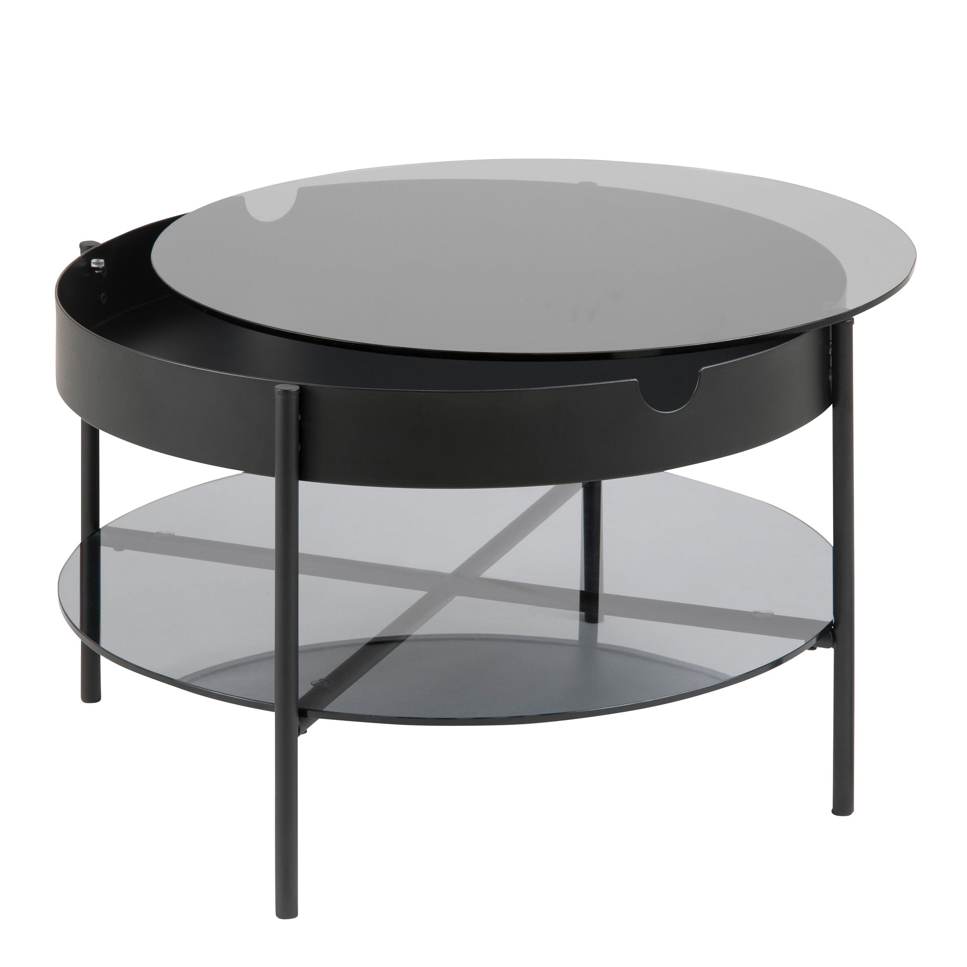 Cote | Furniture Tipton Coffee Table, Round - Black with Smoked Glass Top Tipton, Coffee Tables 90A0000080388