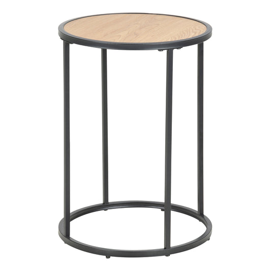 Cote | Furniture Seaford Side Table, Small Round Metal Frame with Oak Top - Black Seaford, Side Tables 90A0000080710