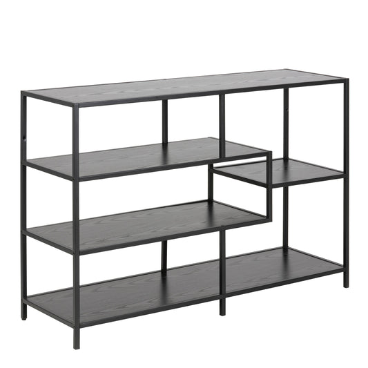 Cote | Furniture Seaford Bookcase, Wide Metal Frame with 4 Black Oak Shelves - Black Seaford, Bookcases 90A0000080890