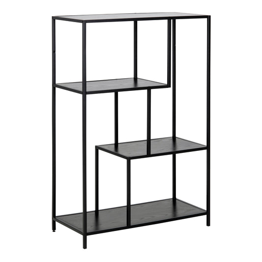 Cote | Furniture Seaford Bookcase Asymmetrical Metal Frame with 3 Black Shelves - Black Seaford, Bookcases 90A0000080891