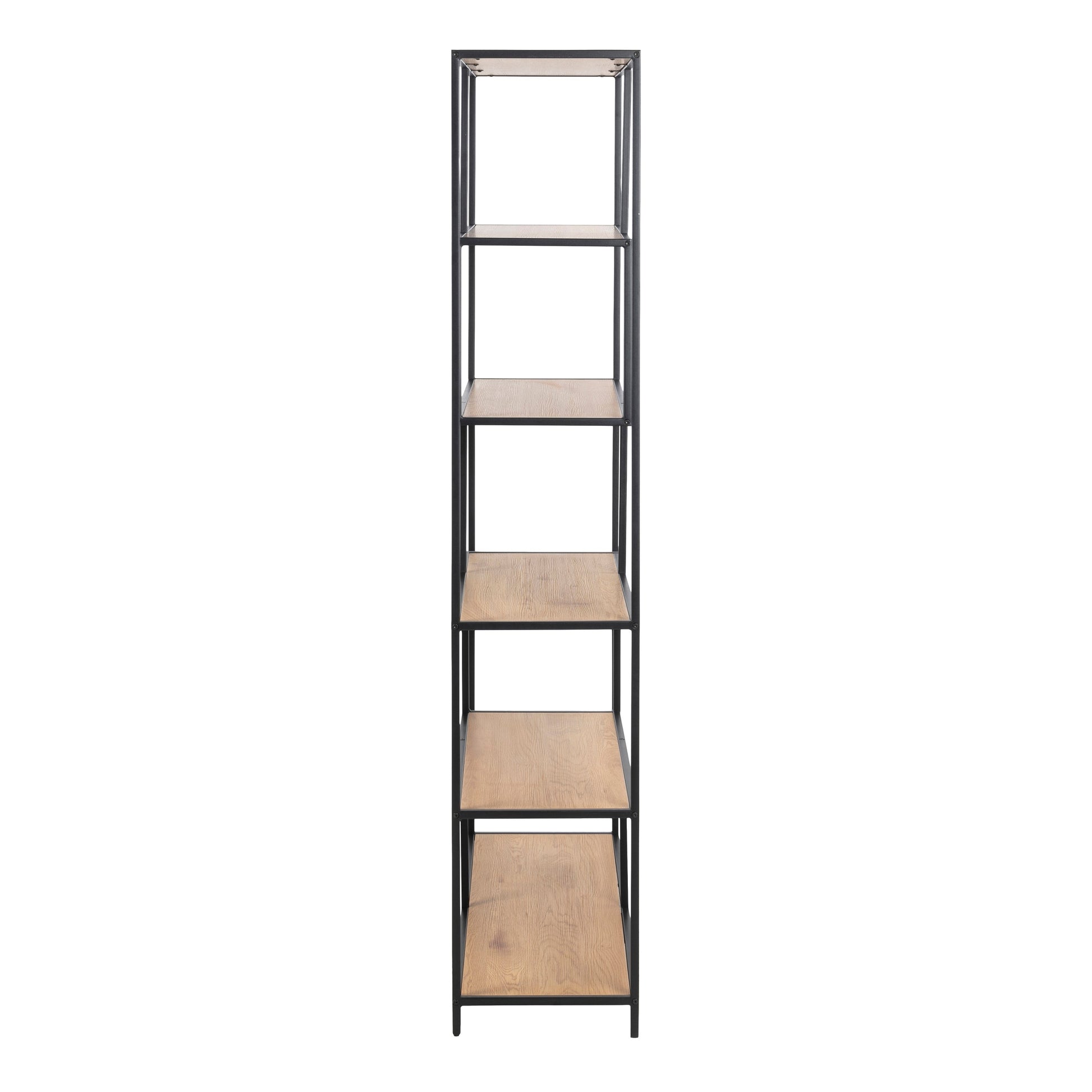 Cote | Furniture Seaford Bookcase, Asymmetrical Metal Frame with 5 Oak Shelves - Black Seaford, Bookcases 90A0000081311