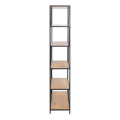 Cote | Furniture Seaford Bookcase, Asymmetrical Metal Frame with 5 Oak Shelves - Black Seaford, Bookcases 90A0000081311