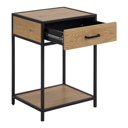 Cote | Furniture Seaford Bedside Table with 1 Drawer - Black & Oak Seaford, Bedside Tables 90A0000081317