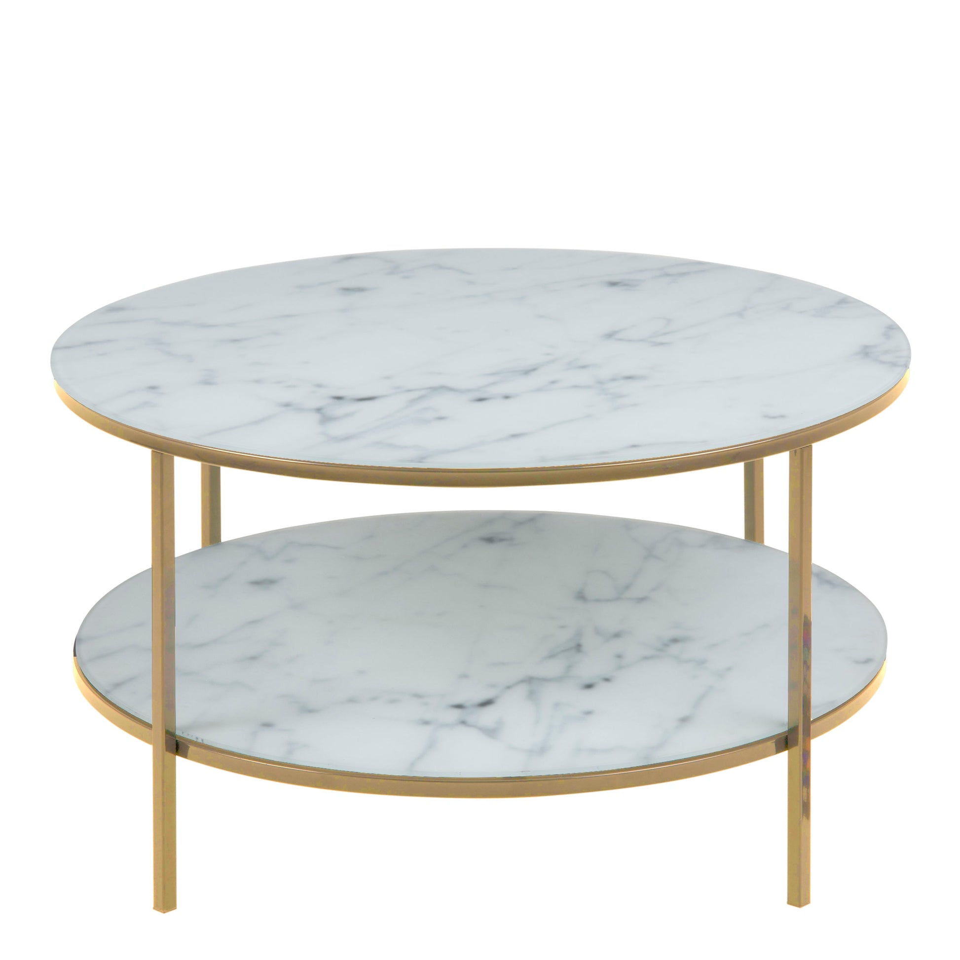 Cote | Furniture Alisma Coffee Table, Round with Marble Effect Glass Top - Gold Alisma, Coffee Tables 90A0000081694