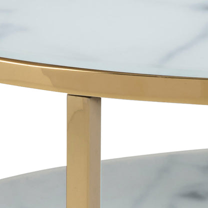 Cote | Furniture Alisma Coffee Table, Round with Marble Effect Glass Top - Gold Alisma, Coffee Tables 90A0000081694