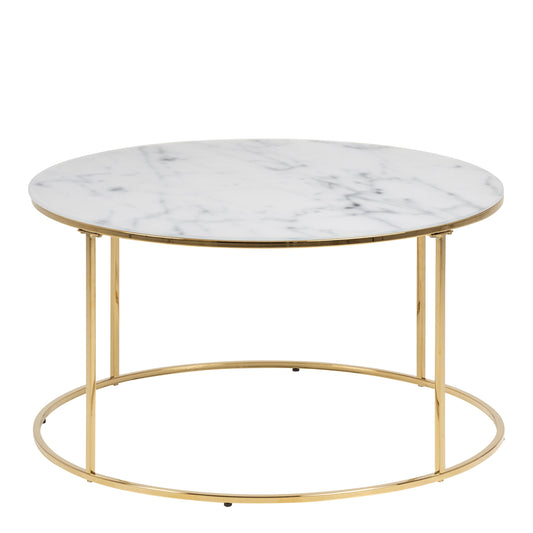 Cote | Furniture Bolton Coffee Table, Round with White Marble Effect Glass Top - Brass Bolton, Coffee Tables 90A0000083394