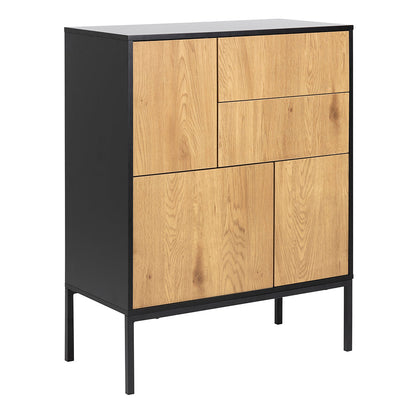 Cote | Furniture Seaford Sideboard, 3 Door + 2 Drawer - Black & Oak Seaford, Sideboards 90A0000083431