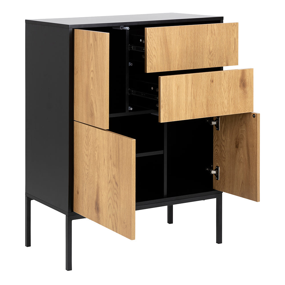 Cote | Furniture Seaford Sideboard, 3 Door + 2 Drawer - Black & Oak Seaford, Sideboards 90A0000083431