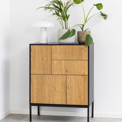 Cote | Furniture Seaford Sideboard, 3 Door + 2 Drawer - Black & Oak Seaford, Sideboards 90A0000083431