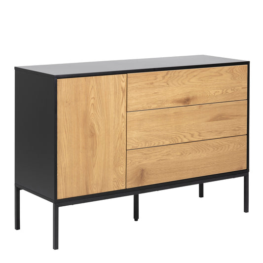 Cote | Furniture Seaford Sideboard, Small 1 Door + 3 Drawer - Black & Oak Seaford, Sideboards 90A0000083439