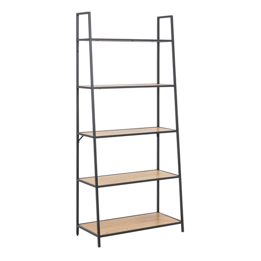 Cote | Furniture Seaford Bookcase, Ladder Metal Frame with 5 Oak Shelves - Black Seaford, Bookcases 90A0000085060