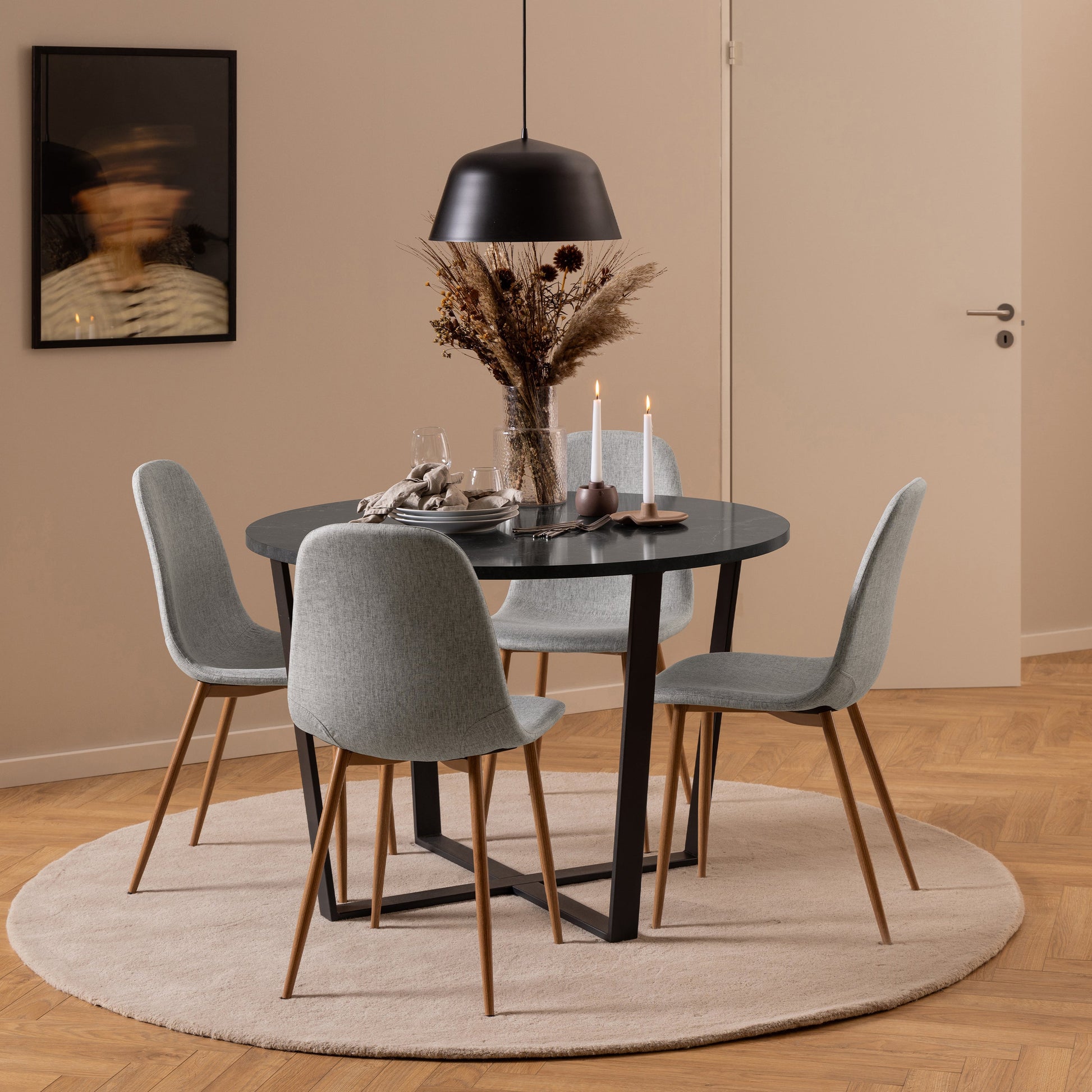 Cote | Furniture Amble 4 Seater Dining Table, Round with Black Marble Top - Black Legs Amble, Dining Tables 90A0000085738