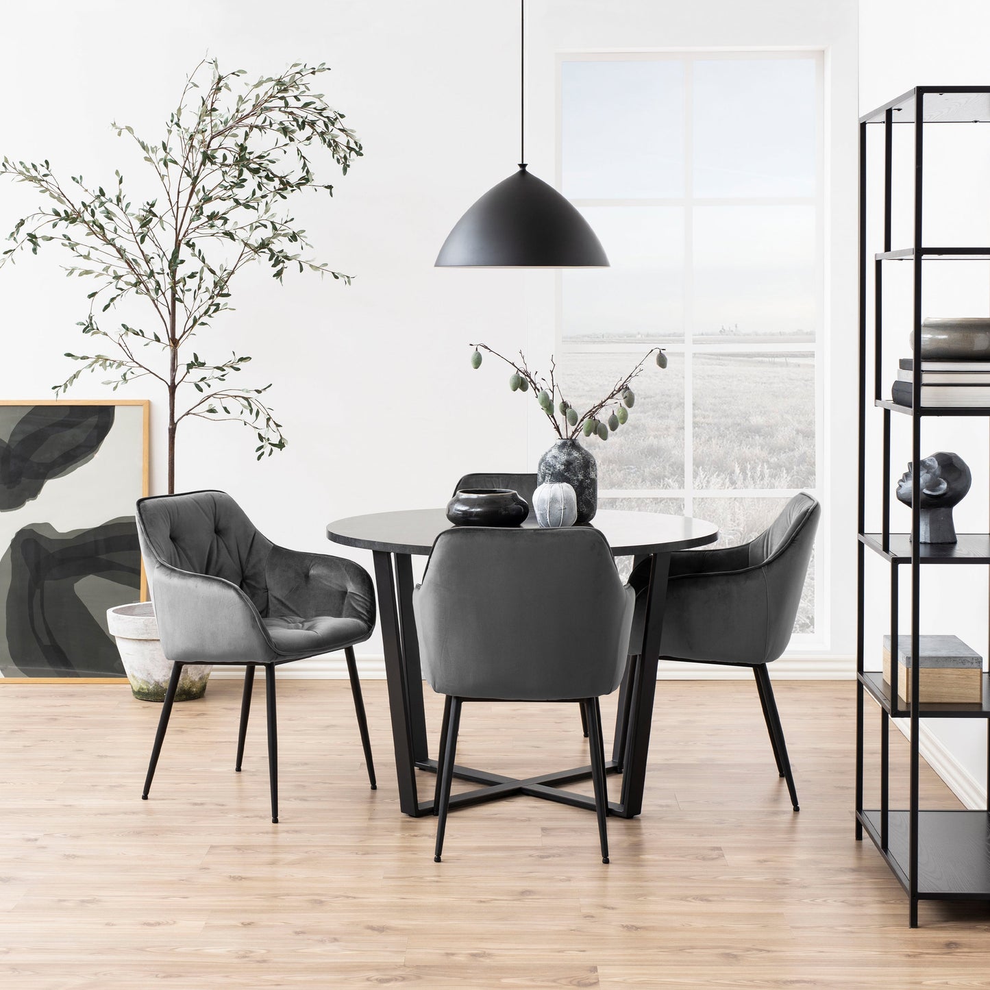 Cote | Furniture Amble 4 Seater Dining Table, Round with Black Marble Top - Black Legs Amble, Dining Tables 90A0000085738