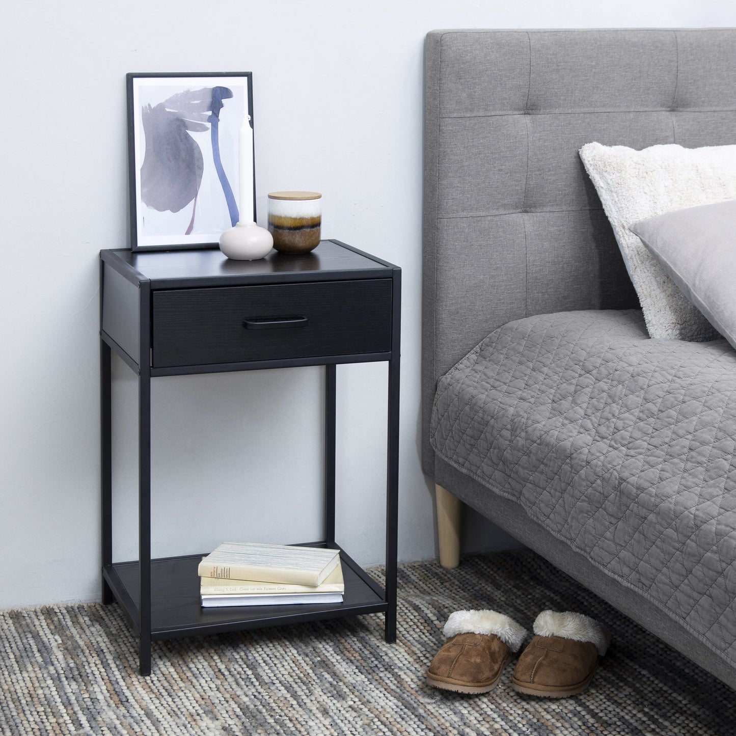 Cote | Furniture Seaford Bedside Table, 1 Drawer - Black Seaford, Bedside Tables 90A0000087997