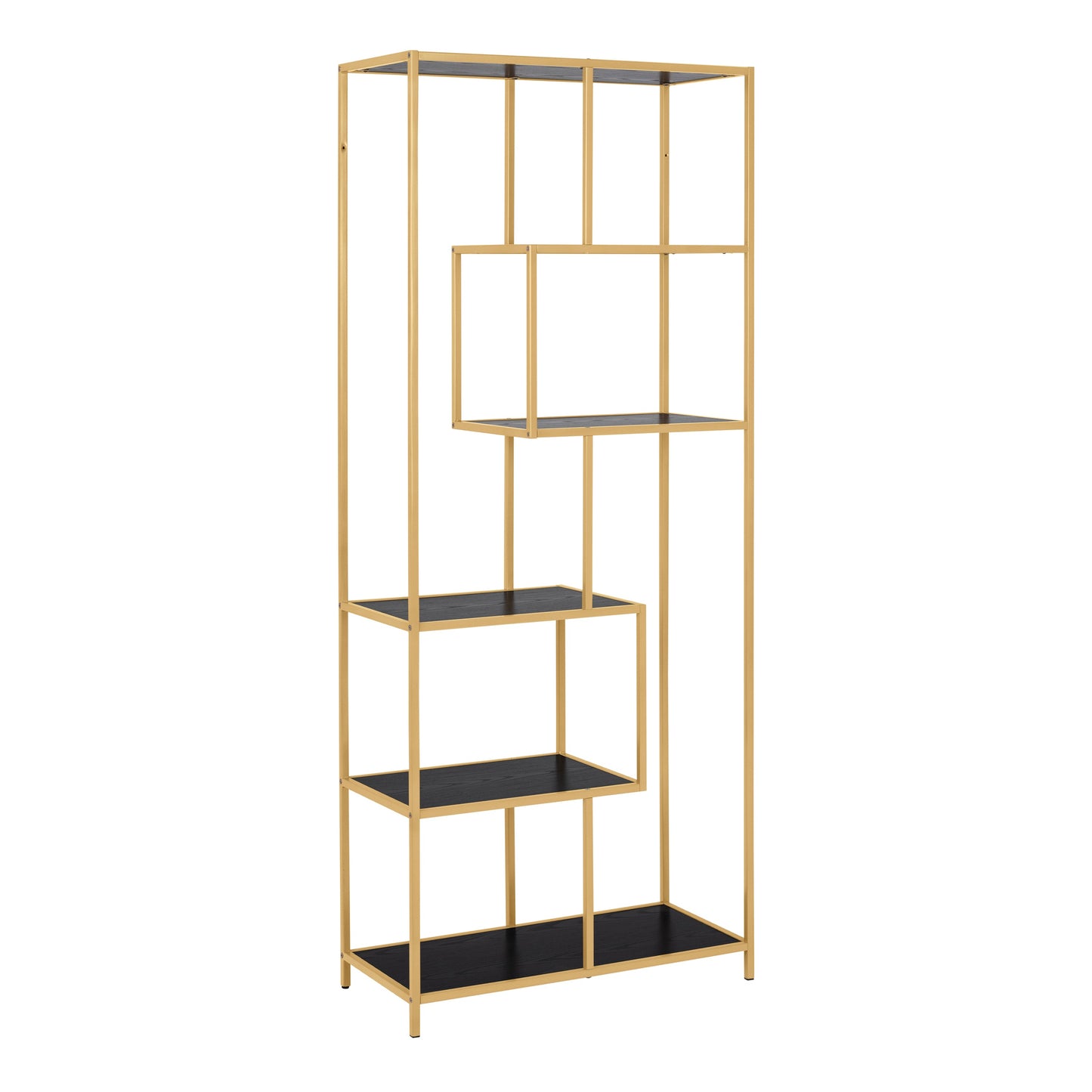 Cote | Furniture Seaford Bookcase, Tall Metal Frame with 5 Black Shelves - Gold Seaford, Bookcases 90A0000088159