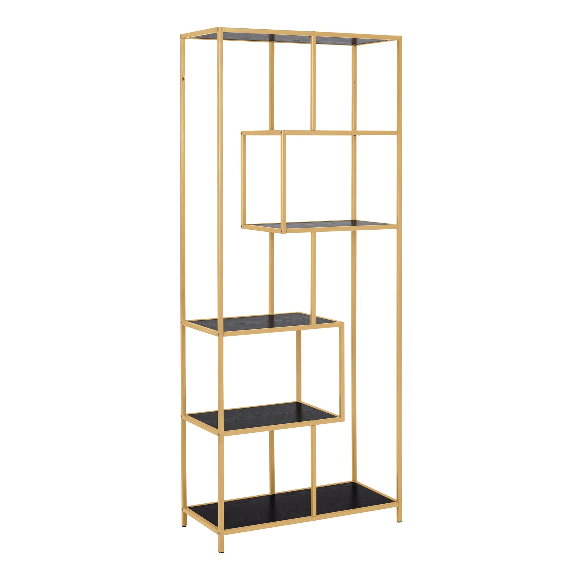 Cote | Furniture Seaford Bookcase, Tall Metal Frame with 5 Black Shelves - Gold Seaford, Bookcases 90A0000088159