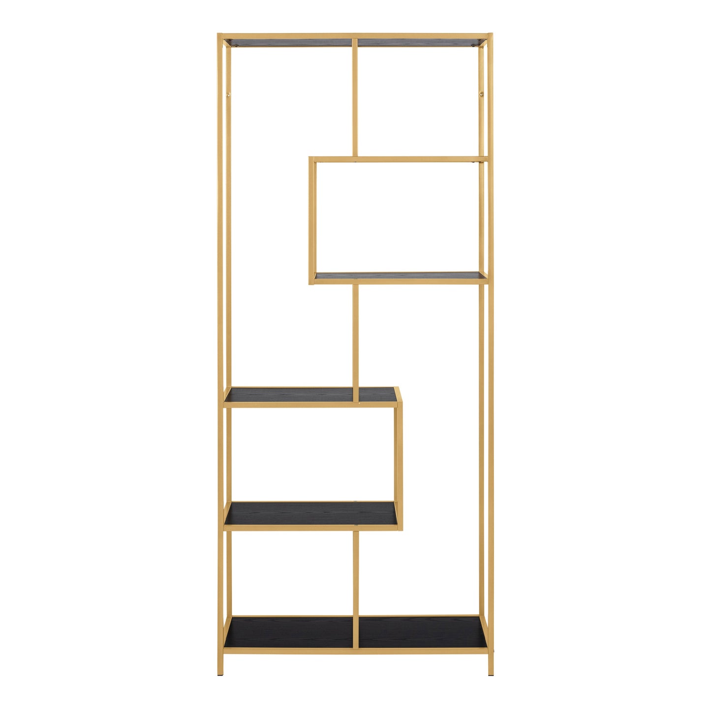 Cote | Furniture Seaford Bookcase, Tall Metal Frame with 5 Black Shelves - Gold Seaford, Bookcases 90A0000088159