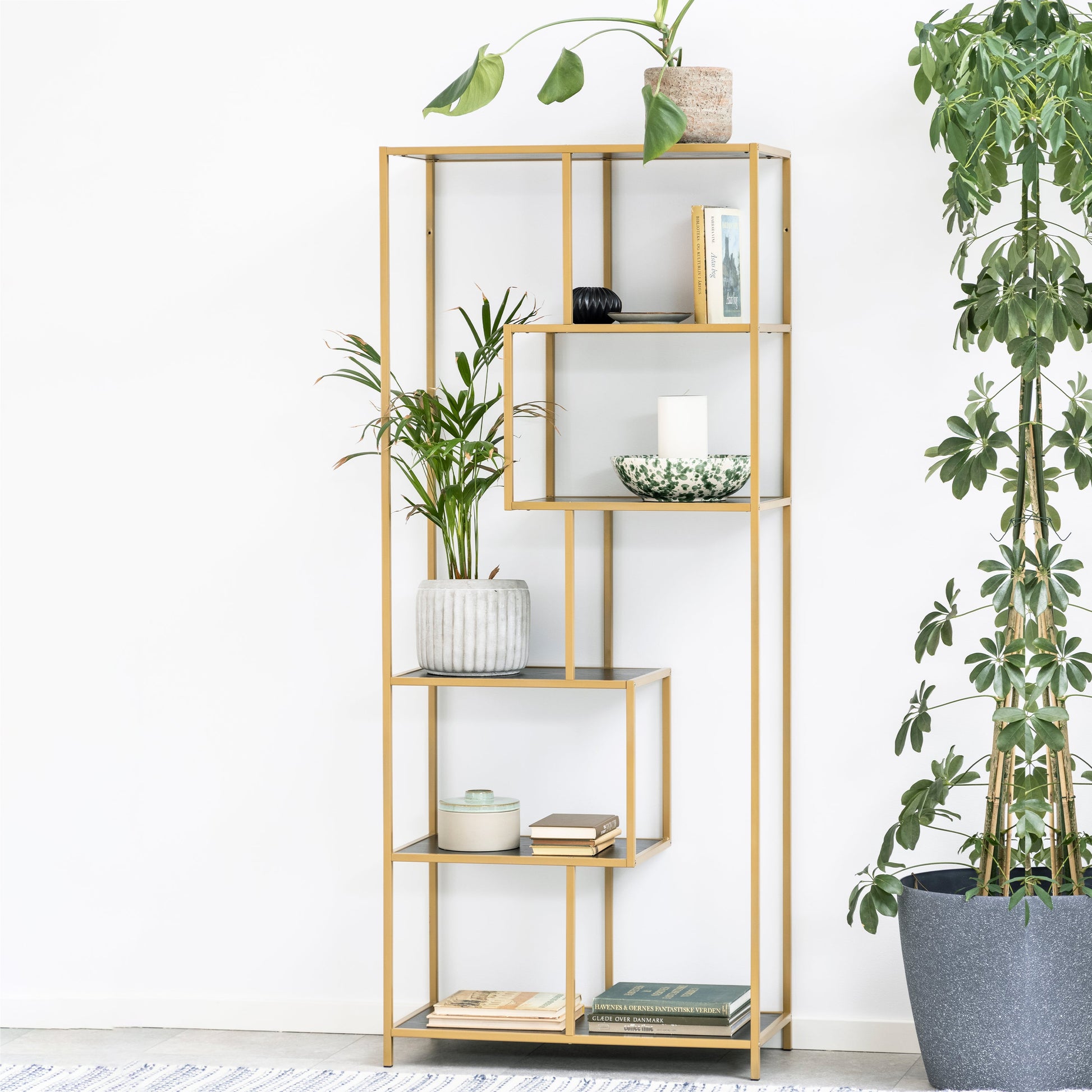 Cote | Furniture Seaford Bookcase, Tall Metal Frame with 5 Black Shelves - Gold Seaford, Bookcases 90A0000088159