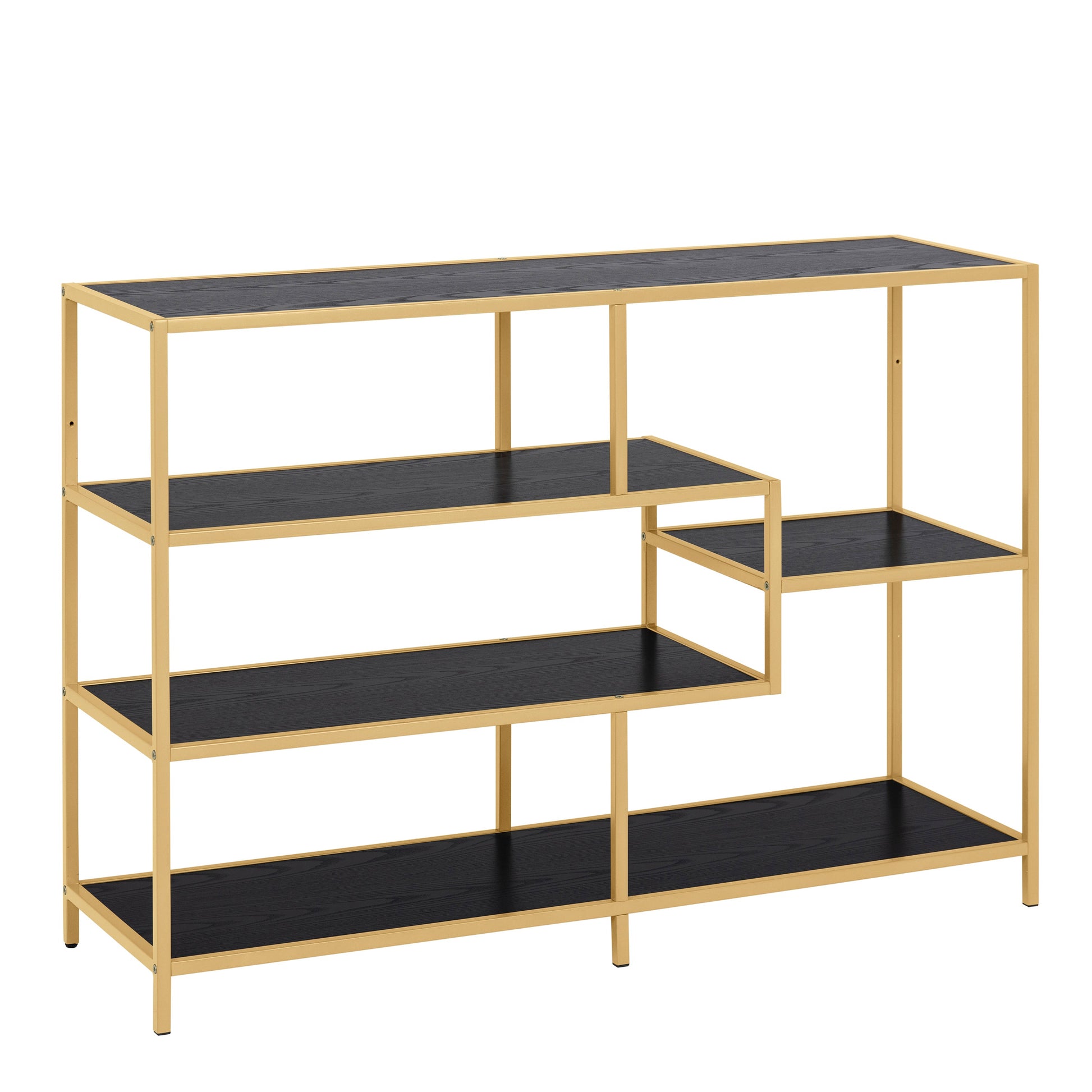 Cote | Furniture Seaford Bookcase, Wide Metal Frame with 4 Black Shelves - Gold Seaford, Bookcases 90A0000088162