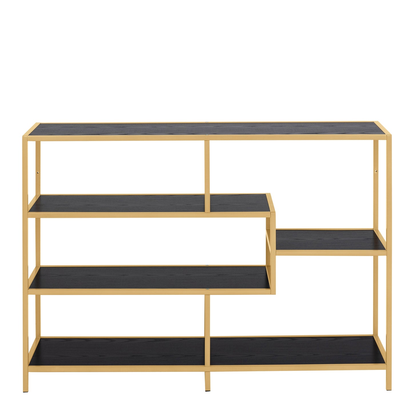 Cote | Furniture Seaford Bookcase, Wide Metal Frame with 4 Black Shelves - Gold Seaford, Bookcases 90A0000088162