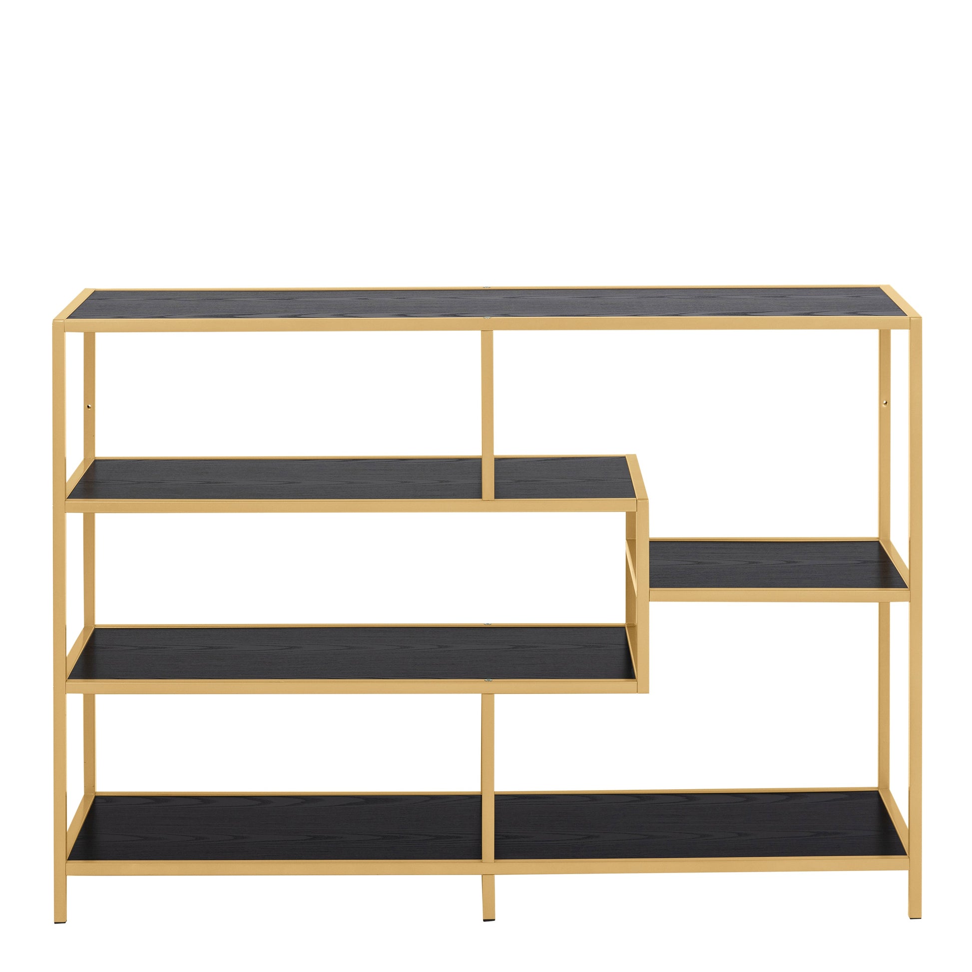 Cote | Furniture Seaford Bookcase, Wide Metal Frame with 4 Black Shelves - Gold Seaford, Bookcases 90A0000088162