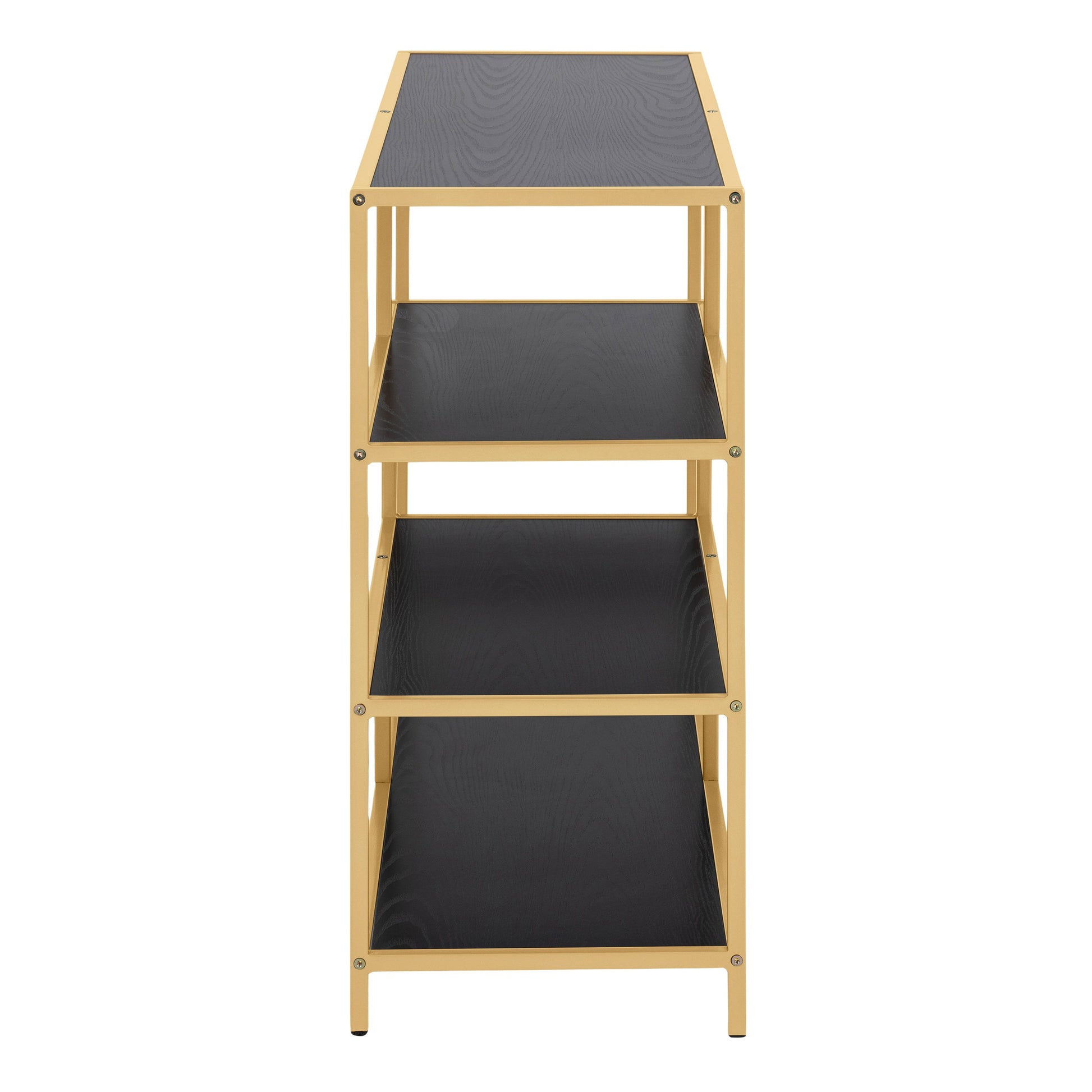 Cote | Furniture Seaford Bookcase, Wide Metal Frame with 4 Black Shelves - Gold Seaford, Bookcases 90A0000088162