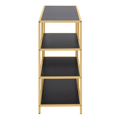 Cote | Furniture Seaford Bookcase, Wide Metal Frame with 4 Black Shelves - Gold Seaford, Bookcases 90A0000088162