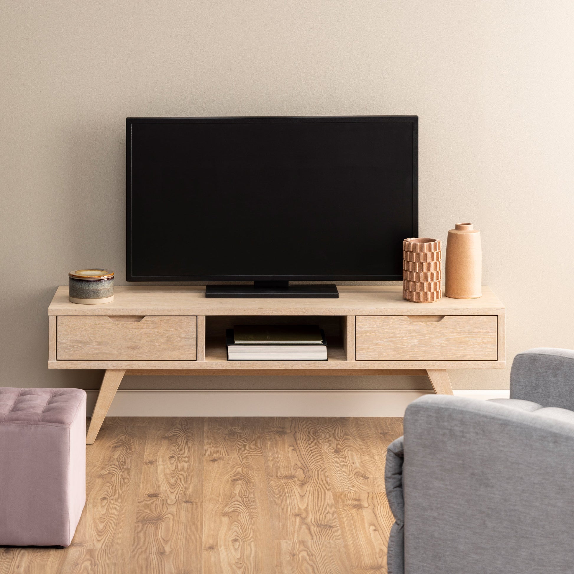 Cote | Furniture A-Line TV Unit 2 Drawer - White Oak A-Line, TV Stands 90A0000088322