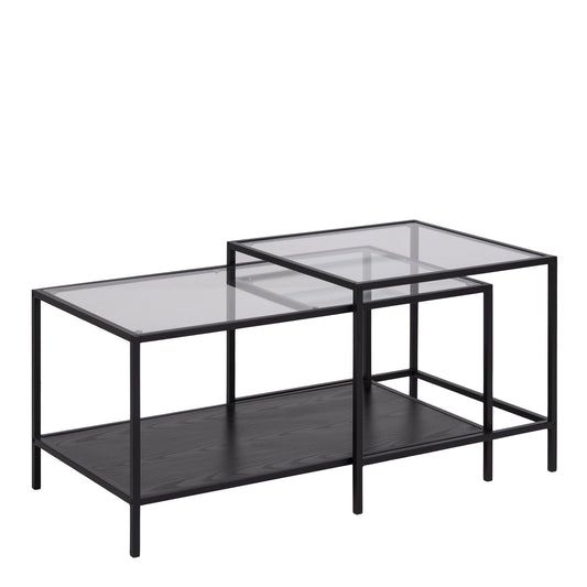 Cote | Furniture Seaford Coffee Table Set, Metal Frame with Glass Top - Black (Set of 2) Seaford, Coffee Tables 90A0000088766