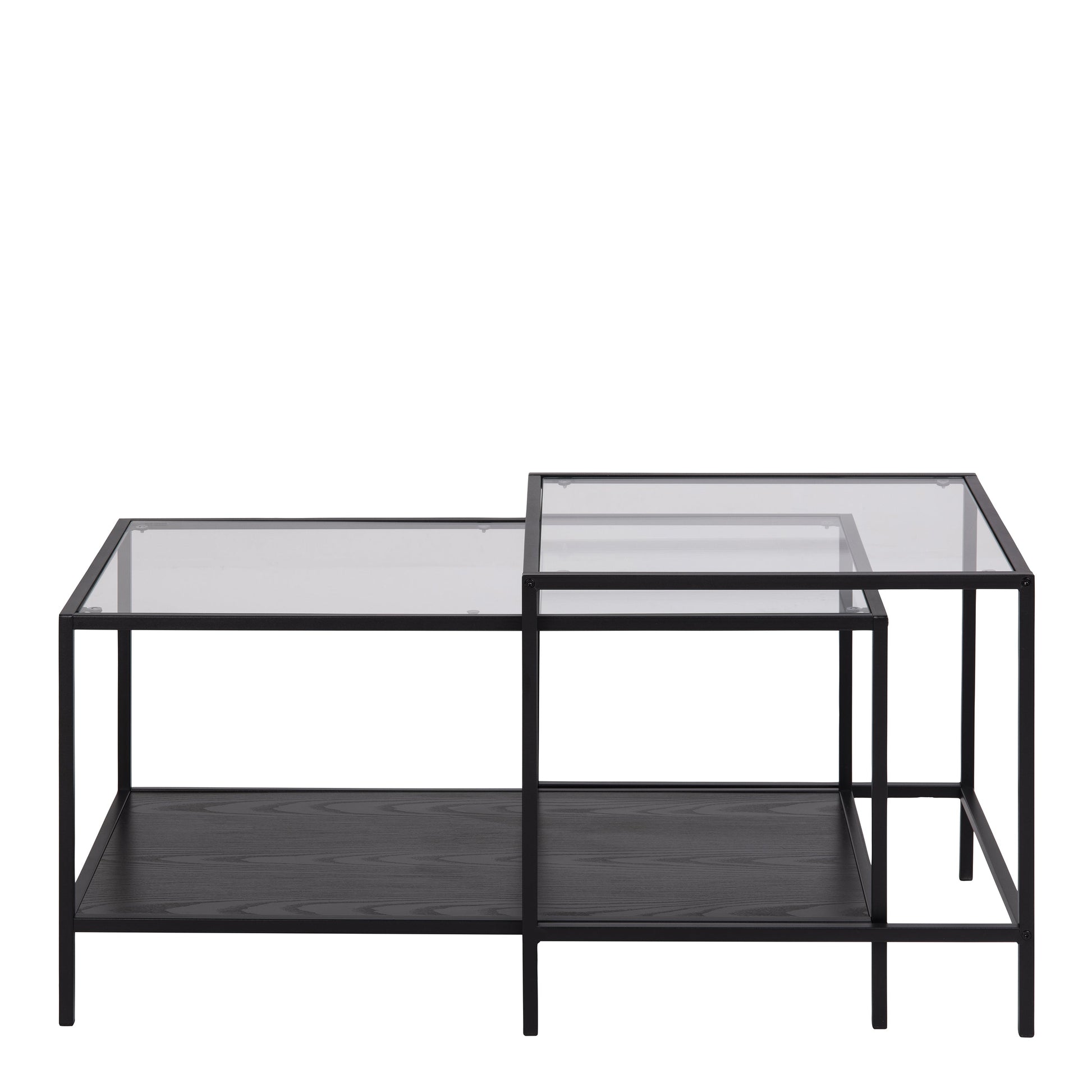 Cote | Furniture Seaford Coffee Table Set, Metal Frame with Glass Top - Black (Set of 2) Seaford, Coffee Tables 90A0000088766