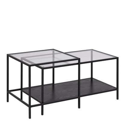 Cote | Furniture Seaford Coffee Table Set, Metal Frame with Glass Top - Black (Set of 2) Seaford, Coffee Tables 90A0000088766