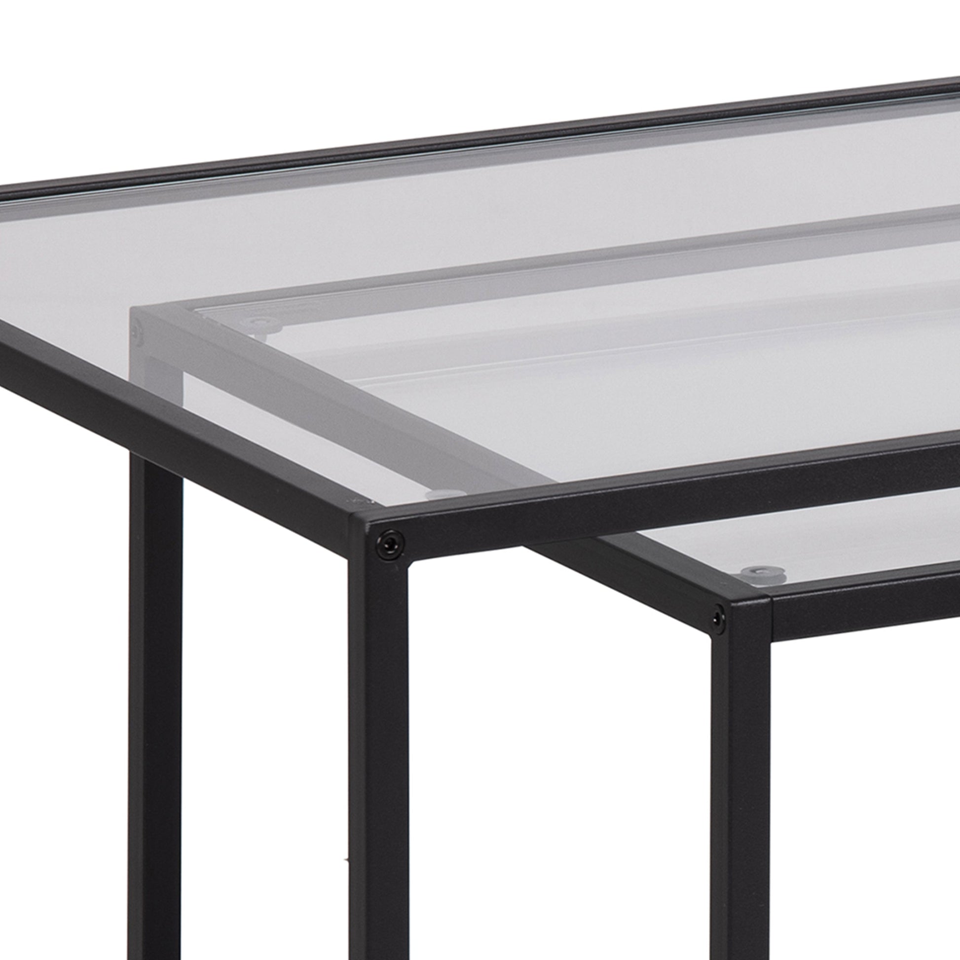 Cote | Furniture Seaford Coffee Table Set, Metal Frame with Glass Top - Black (Set of 2) Seaford, Coffee Tables 90A0000088766