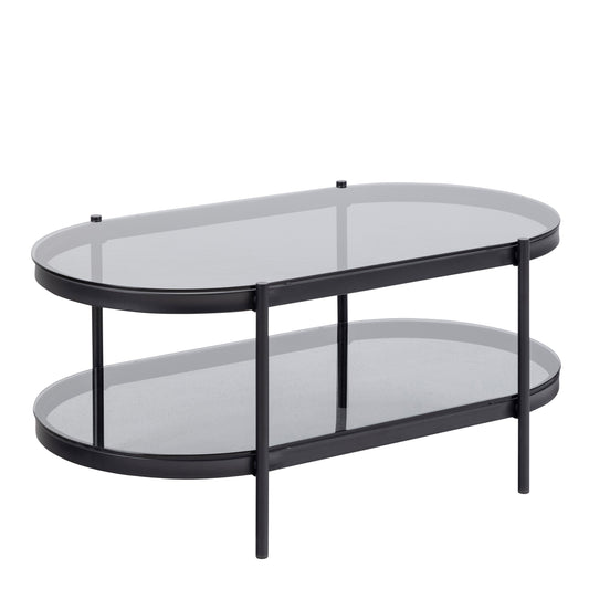 Cote | Furniture Bayonne Coffee Table Oval with Smoked Glass Top - Black Bayonne, Coffee Tables 90A0000089464