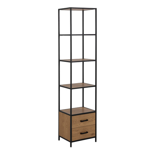 Cote | Furniture Seaford Bookcase, 2 Drawer & 3 Shelves - Black & Oak Seaford, Bookcases 90A0000089647