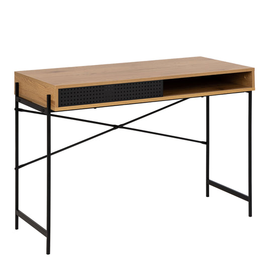 Cote | Furniture Angus Office Desk with Sliding Door - Oak & Black Angus, Dressing Tables & Desks 90A0000090080