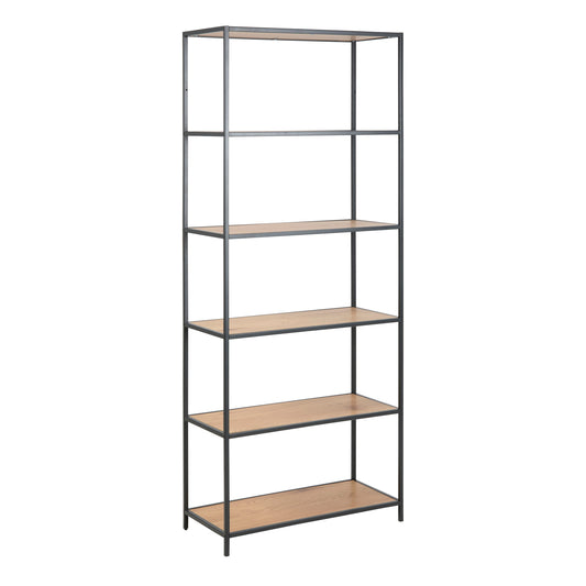 Cote | Furniture Seaford Bookcase, Tall Metal Frame with 5 Shelves in Oak - Black Seaford, Bookcases 90A0000090941