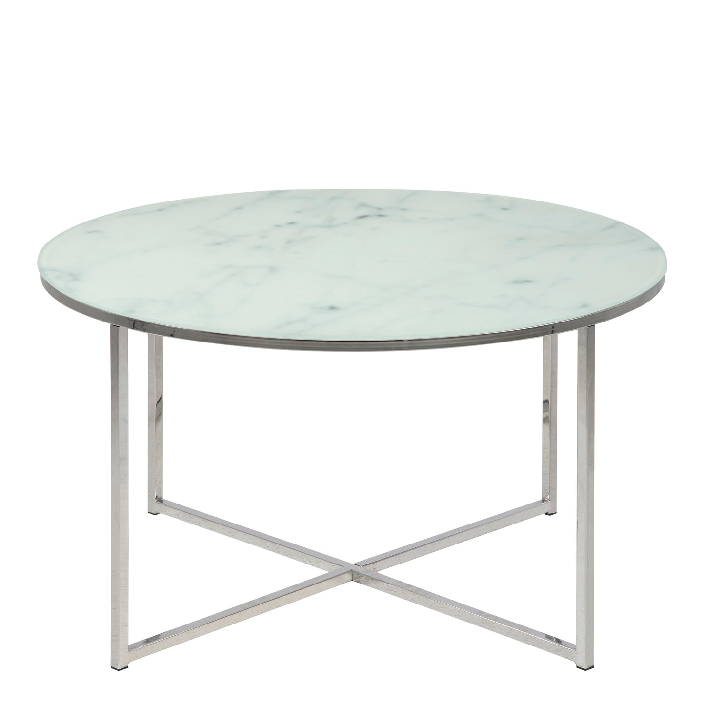 Cote | Furniture Alisma Coffee Table, Round with White Marble Effect Glass Top - Chrome Alisma, Coffee Tables 90A0000091040