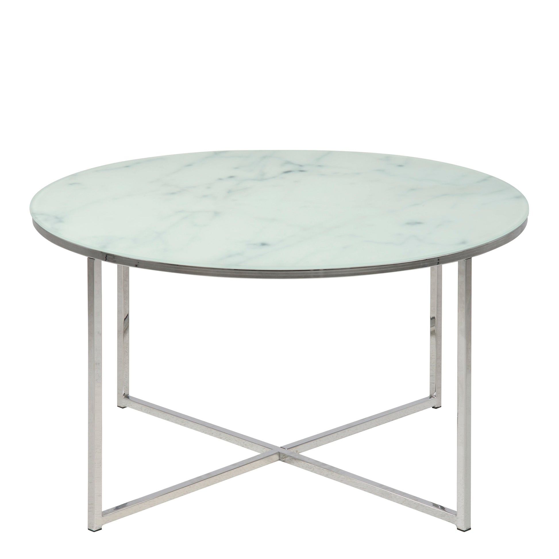 Cote | Furniture Alisma Coffee Table, Round with White Marble Effect Glass Top - Chrome Alisma, Coffee Tables 90A0000091040