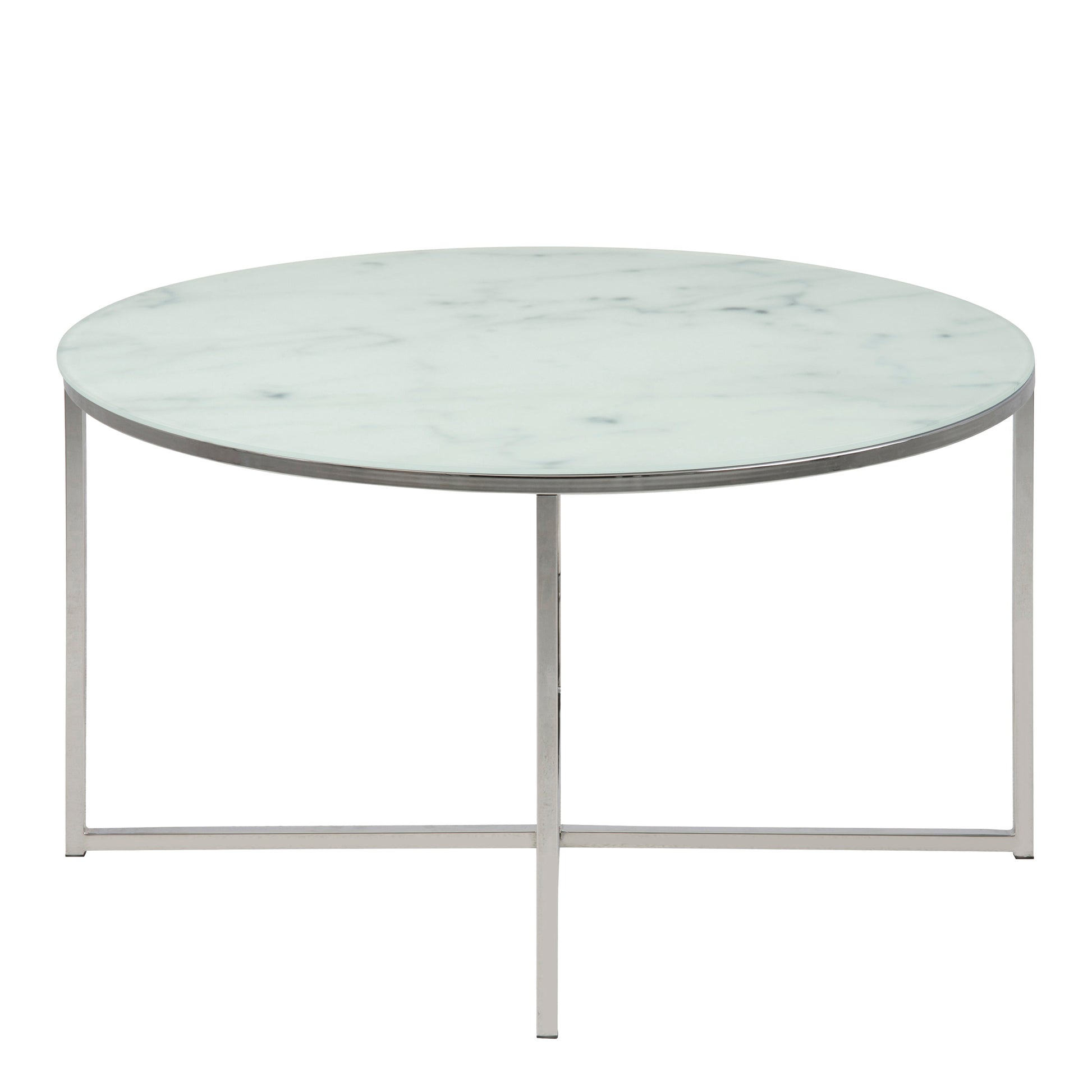 Cote | Furniture Alisma Coffee Table, Round with White Marble Effect Glass Top - Chrome Alisma, Coffee Tables 90A0000091040