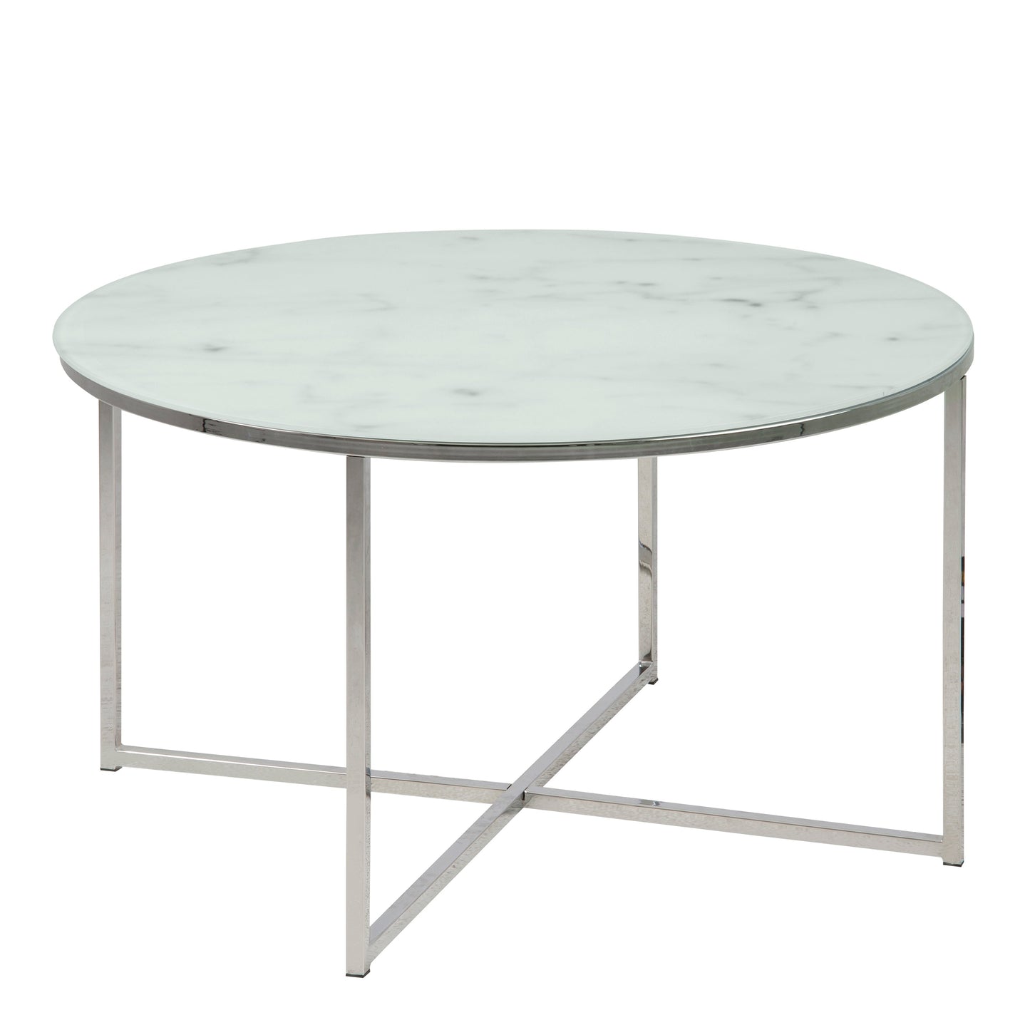 Cote | Furniture Alisma Coffee Table, Round with White Marble Effect Glass Top - Chrome Alisma, Coffee Tables 90A0000091040