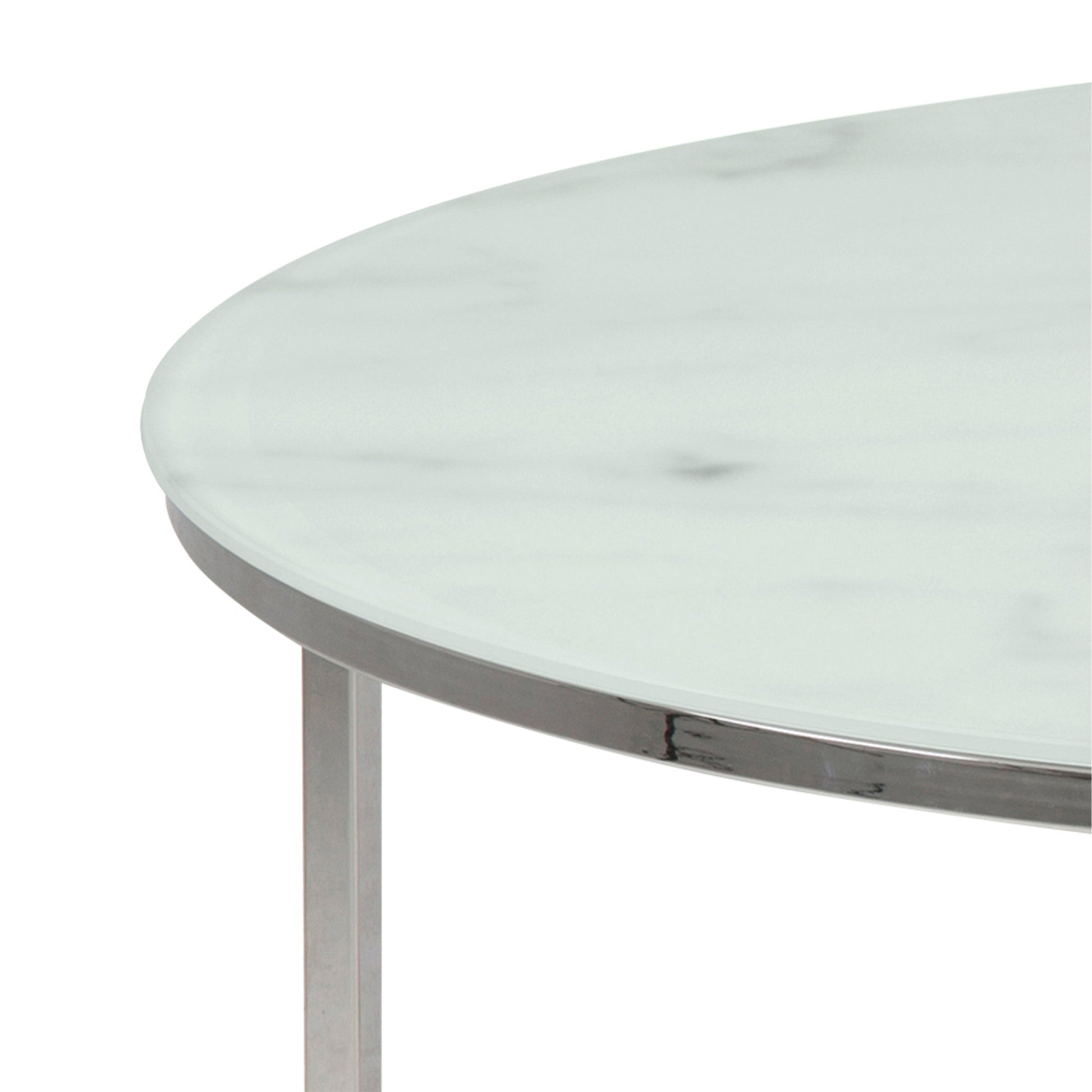 Cote | Furniture Alisma Coffee Table, Round with White Marble Effect Glass Top - Chrome Alisma, Coffee Tables 90A0000091040