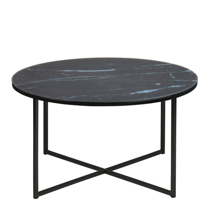 Cote | Furniture Alisma Coffee Table, Round with Black Marble Effect Glass Top - Black Alisma, Coffee Tables 90A0000091148