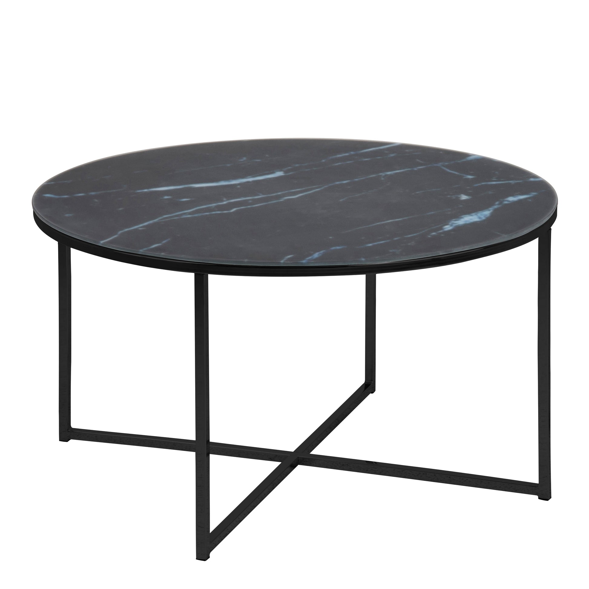 Cote | Furniture Alisma Coffee Table, Round with Black Marble Effect Glass Top - Black Alisma, Coffee Tables 90A0000091148