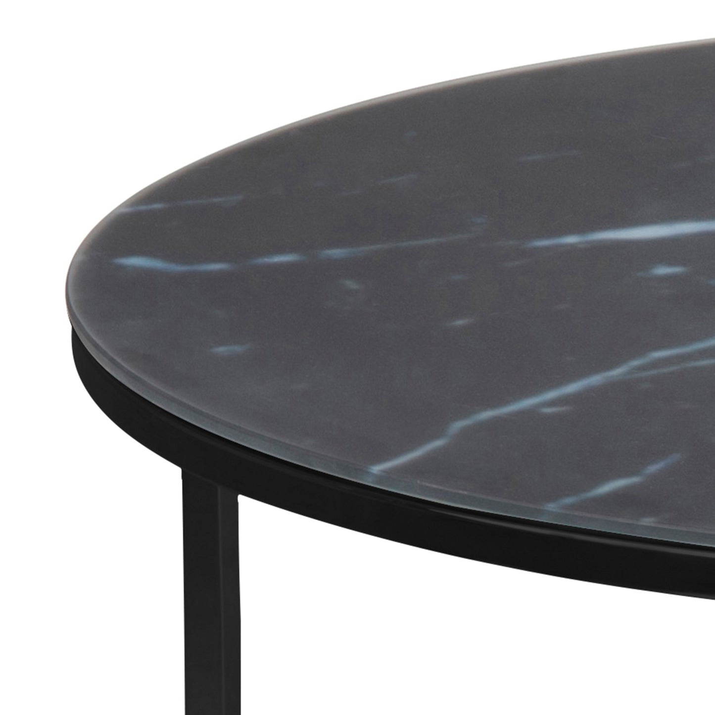 Cote | Furniture Alisma Coffee Table, Round with Black Marble Effect Glass Top - Black Alisma, Coffee Tables 90A0000091148