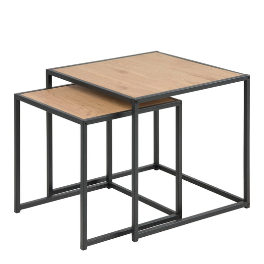 Cote | Furniture Seaford Nest of Tables, Metal Frames with Oak Top - Black Seaford, Nest of Tables 90A0000091847