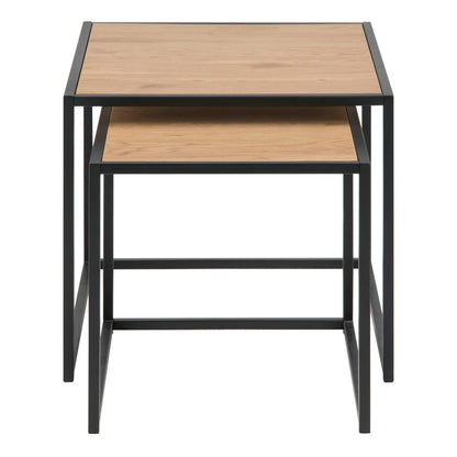 Cote | Furniture Seaford Nest of Tables, Metal Frames with Oak Top - Black Seaford, Nest of Tables 90A0000091847