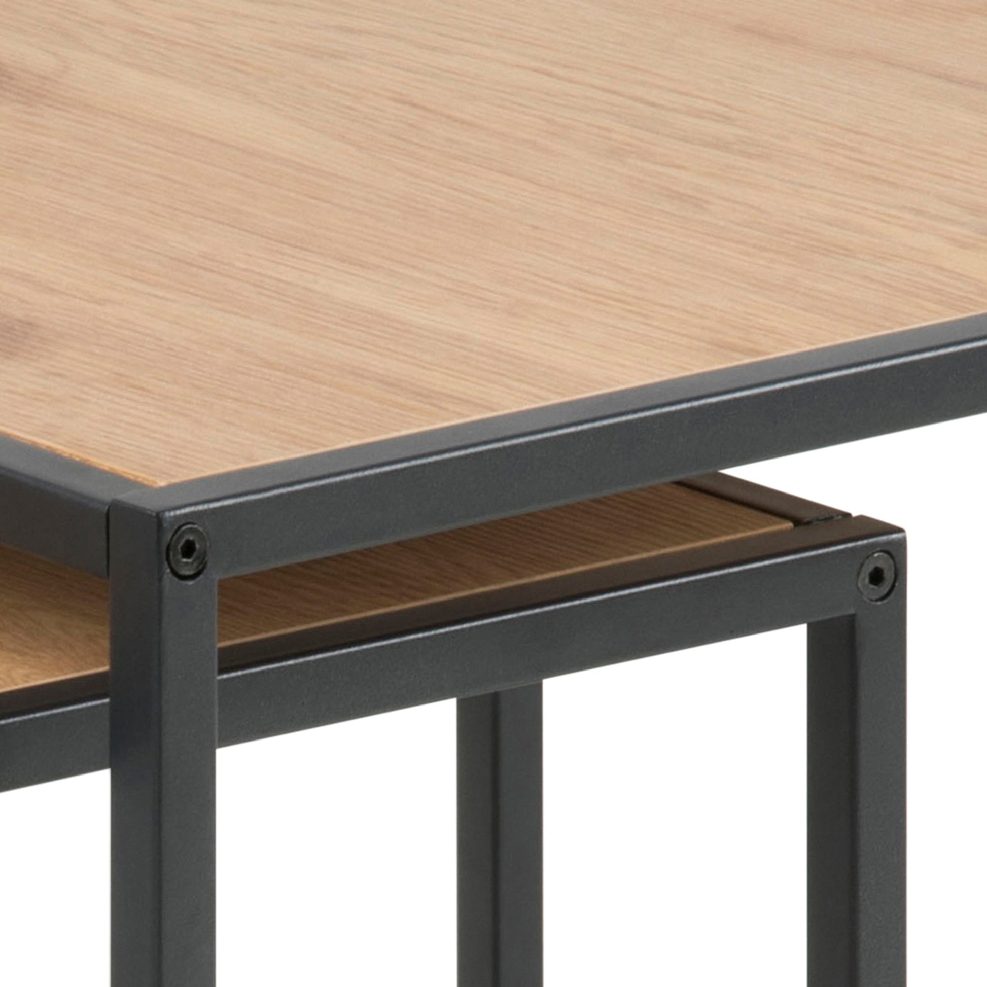 Cote | Furniture Seaford Nest of Tables, Metal Frames with Oak Top - Black Seaford, Nest of Tables 90A0000091847